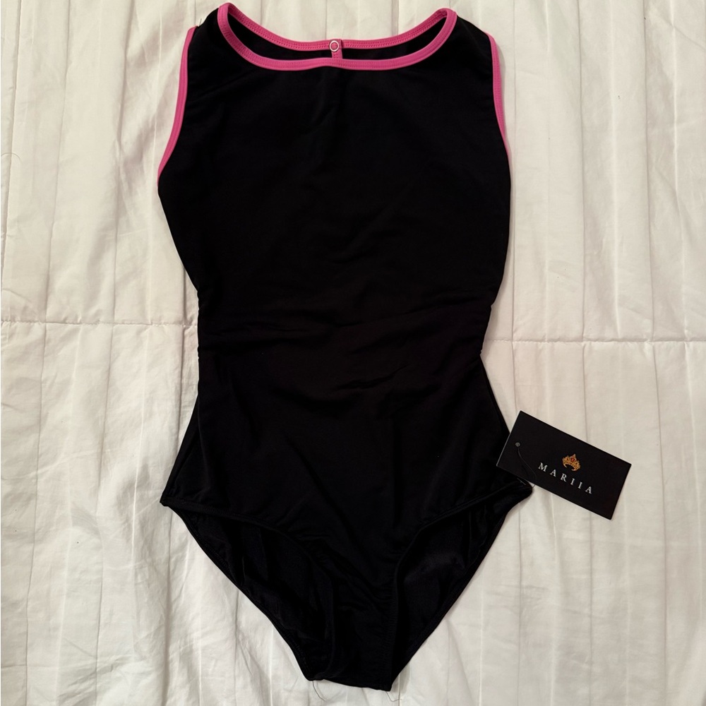 Mariia Basia Leotard (Black with Pink Trim)
